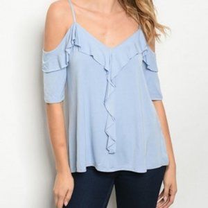 V-neck ruffled yoke tunic top Short sleeve strappy